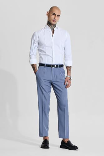 Image of SNITCH Men Formal Trousers | Regular Fit Pleated Front with Turned-Up Hem | Polyester Blend & Medium Stretch Fabric for Office & Winter Wear
