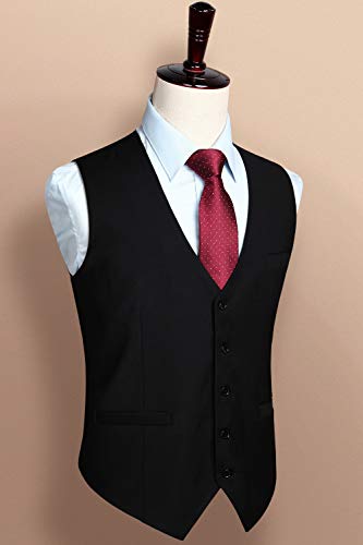 Hisdern Men's Suit Vest Business Formal Dress Waistcoat Vest With 3 Pockets For Suit Or Tuxedo #TOP1