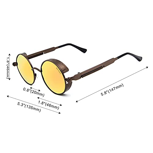 Image of RONSOU Steampunk Style Round Vintage Polarized Sunglasses Retro Eyewear UV400 Protection Matel Frame
