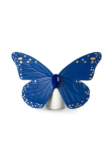 LLADR Butterfly Figurine. Golden Luster & Blue. Porcelain Butterfly Figure.