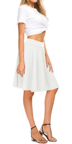 Image of EXCHIC Women's Casual Stretchy Flared Mini Skater Skirt Basic A-Line Pleated Midi Skirt