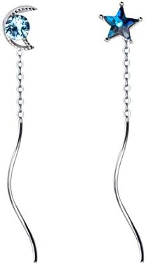 FarryDream 925 Sterling Silver Crystal Earrings Helix Earrings for Women Star Moon Tassel Earrings Drop Threader Earrings Chain