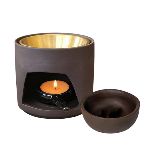 GYYXH 3-Teiliges Räucherstövchen aus Zisha Keramik mit Edelstahlteller Zisha-Schale zum Erhitzen von Ölen Wachs für Zuhause Meditation Aromatherapie und Dekoration (Schwarz)