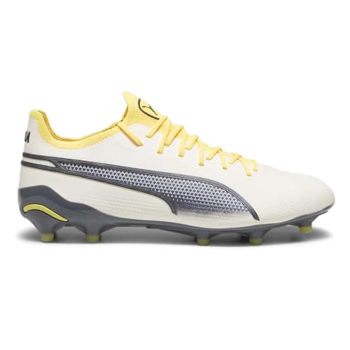 PUMA Chuteira masculina King Ultimate Soccer Cleated, terra firme, grama - preta, Alpine Snow/Asphalt/Yellow Blaze, 42