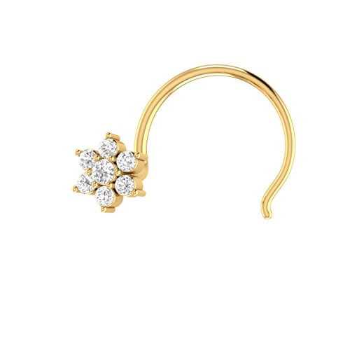 14K Yellow Gold Brilliant Cut Diamond Flower Wedding Nose Body Piercing Ring Stud Pin #TOP6