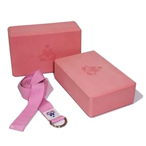 Mukz Combo of 2 Premium Yoga Blocks With Strap – Anti-Slip Moisture Resistant High-Density EVA Foam for Enhanced Stability & Support in Yoga, Pilates & Stretching Exercises