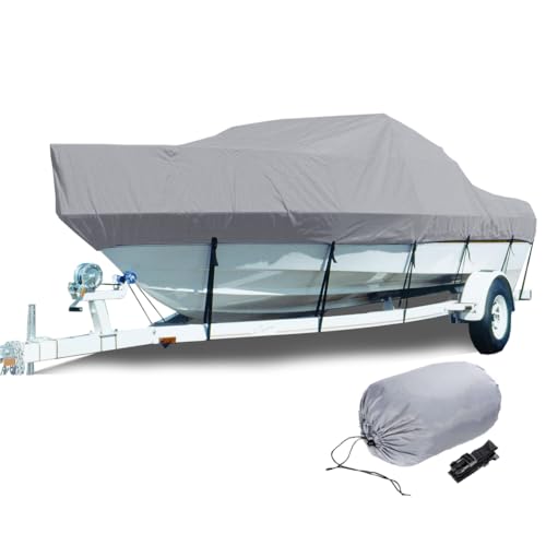 AMGJ Telo Copri Barca, Coperture per Barche Tessuto Oxford 300D Impermeabile Adatto a Scafo a V, Tri-Scafo, Barca da Sci da Pesca, Grigio,21 to 24ft: 732x300cm