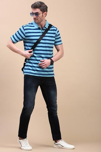 Image of Classic Polo Men's Half Sleeve Polo Neck Authentic Fit Striped Cotton Blend T-Shirt