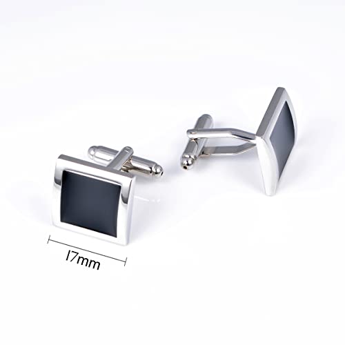 Silver Black Tone Square Men's Cufflinks in a Gift Box Classic Tuxedo Cuff Link for Wedding Formal Business Shirt4