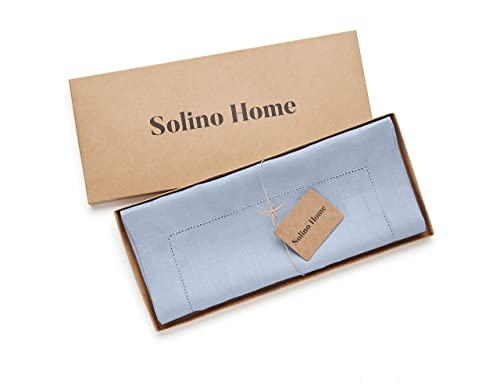 image for Solino Home Linen Sky Blue Table Runner 48 Inches - Classic Hemstitch,
