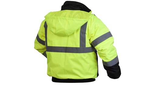 Hi-is Lime , XX-Large : Pyramex RJ3210X2 Hi-is Lime Safety Bomber Jacket with Quilted Lining, XX-Large, Green