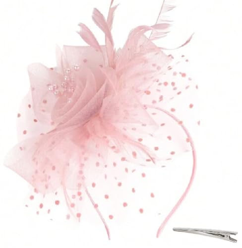Huachi Fascinators Hats for Women Tea Party Headband Kentukyi Derbiy Hats Fascinator Headpiece Blush Pink