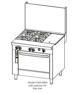 Southbend P36N-BBC Platinum Heavy Duty Modular Mount 36" Gas Range w/ (4) 35,000 BTU Open Burners, 12" Charbroiler