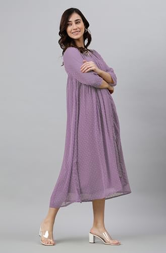 Image of Janasya Women's Dobby Chiffon Woven Design Front Slit Flared Kurta