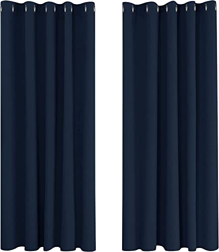 Deconovo Blackout Curtains Super Soft Thermal Insulated Curtains Blackout Eyelet Blackout Curtains for Bedroom 66 x 63 Inch Navy Blue 2 Panels