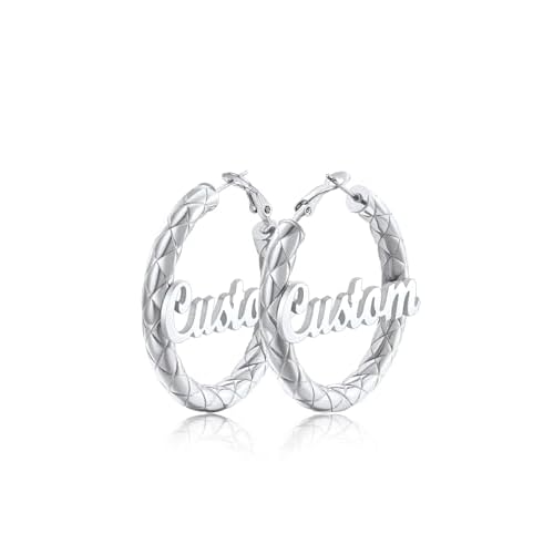 FindChic Chunky Hoop Earrings for Women, Silver/Black/14K Gold Plated Crossover Patterned Hollow Tube Rounded Loop Earrings, 30mm/40mm/60mm/80mm Hoops with Custom Name Options and Gift Box 4