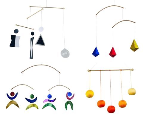 Image of Set of 4 Portable Montessori - Munari, Gobbi, Octahedron, Dancers. Montessori Mobile, Baby Mobile, Hanging Mobile Baby boy and Girl