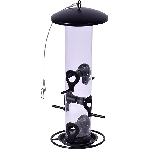 dobar® 11530e Große Futtersäule für Sämereien - Futterspender mit Acrylglasröhre - Futtersäule mit Anflugring für Wildvögel - 14 x 14 x 37 cm - Metall - Acrylglas - Schwarz…