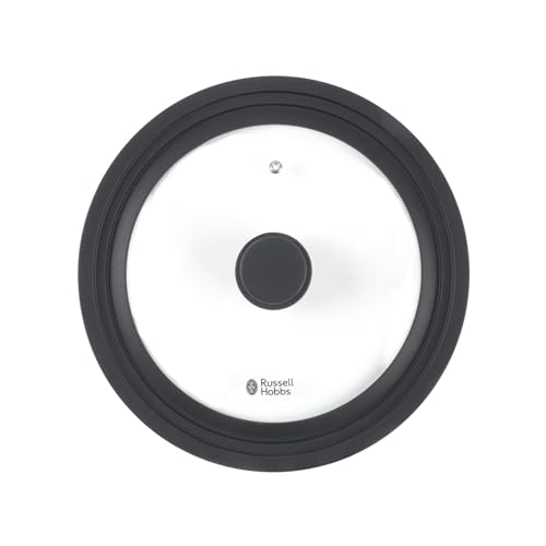 Russell Hobbs Universal Glass Lid for Pots Fits 20 22 and 24 cm Diameter Cookware Soft-Touch Silicone Rim Space-Saving Steam Vent Saucepans