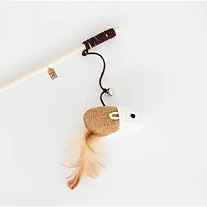 VetSafe Cat Teaser Playing Stick & Feather Interactive Teasing Wand Toy with 45 cm Rod Rope 67cm- Mice Toy- 1piece