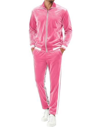 RPOVIG Chándal de terciopelo de terciopelo: conjunto de 2 piezas para correr, sudadera con cremallera y pantalones con bolsillos, rosado claro, Medium