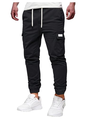 OYOANGLE Men's Jogger Cargo Pants Elastic Drawstring Waist Outdoor Work Trousers