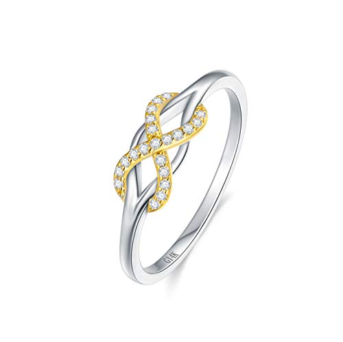 SISGEM Infinity Love Band Ring,14K Solid Gold Celtic Love Knot Symbol Natural Diamond Ring Forever Endless Promise Ring Anniversary Wedding Engagement Band for Women Size 5-11