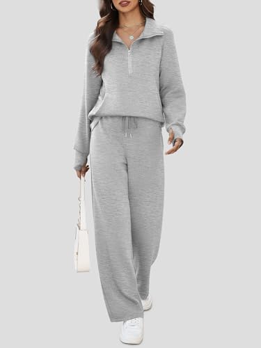 Casly Lamiit Women's 2 Piece Outfits Lounge Set 2025 Oversized Half Zip Sweatshirt Wide Leg Sweatpant Set Sweatsuit Tracksuit