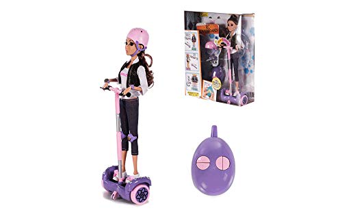 RC TECNIC Muñeca Fashionista con Hoverboard Teledirigido Patinadora Top Model Fashion | Incluye Patinete Radiocontrol con Mando y Casco Juguetes Muñecas para Niñas (Rubia)