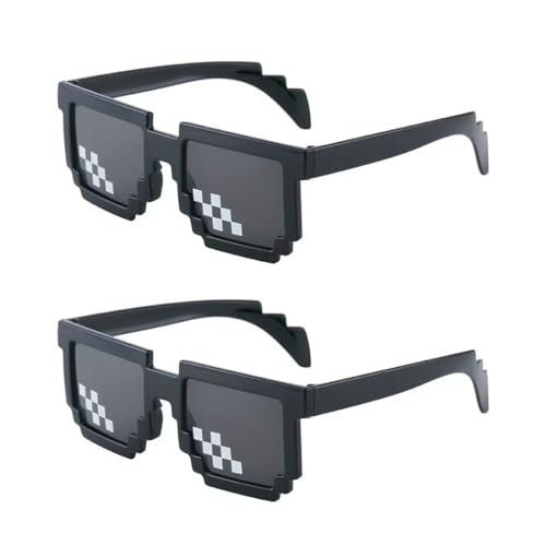 HYFZOD Lot de 2 lunettes de soleil Thug Life Mosaïque Pixel, lunette drole, lunettes de fête, déguisement, accessoires photo unisexes pour femmes, hommes et enfants