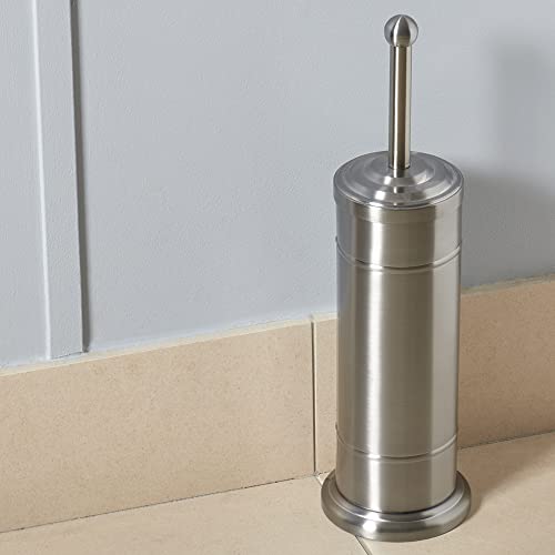 Image of Home Basics Hideaway Toilet Brush with Heavy Weight Stainless Steel Handle | Thick, Dense Bristle Brush | Long Metal Handle | Heavy Weight Stainless Steel