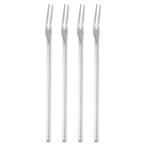 Sourcing Map 4 Pcs Pickle Fork, 6.3 Inch Olive Fork With Long Handle, Stainless Steel Cocktail Forks, 2-Tine for Dessert Fruit and Vegetable - Silver