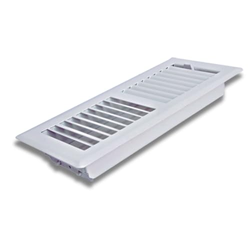 Image of 6 inch x 14 inch White Floor Register 2 Way - Stamped Face Steel Vent Cover, HVAC Floor Grille for AC Heat, Fits 6x14 Duct Opening, Heavy Duty Metal Register