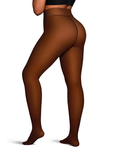 Image of OEAK Womens Fleece Lined Tights Sheer Fake Translucent Pantyhose Thermal Tights High Waisted Footed Leggings