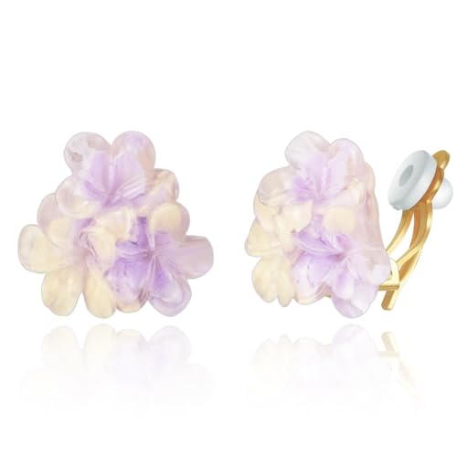 XGALBLA Fashion Fresh Flower Clip On Earrings For Women, Cute Gradient Purple Lovely Acrylic Flower Earrings No piercing Earrings(Purple)