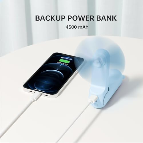 JISULIFE Handventilator Mini Ventilator 3 IN 1, mit 4500 mAh Powerbank USB Akku Klein, Batteriebetrieben Max 37Hrs Runtime Tragbarer Ventilator, Taschenlampen Funktion-Blau
