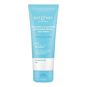 Dot & Key Ceramides Moisturizer with Hyaluronic for Intense Moisturizing and Skin Strengthening | With Probiotic & Rice Water I Barrier Repair Cream | For Dry Skin, Normal Skin & Sensitive Skin | 100g