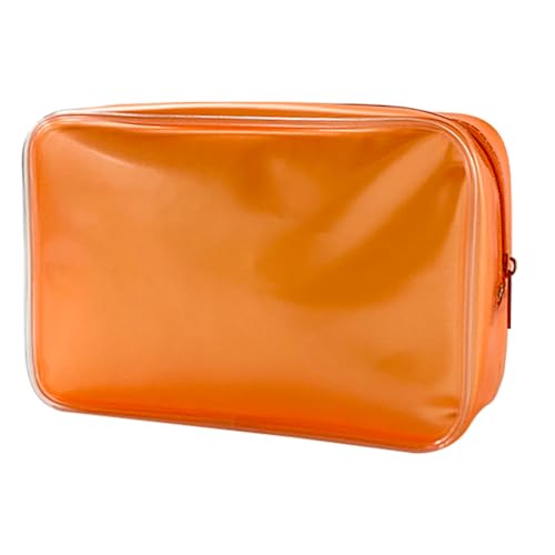 Pure Colour Transparent Glue Bone PVC Cosmetic Bag Organizer 7.09 x 2.56 x 4.72inch Waterproof Blue Makeup Bag for Toiletries, Clear Cosmetic Bag for Women (Orange)