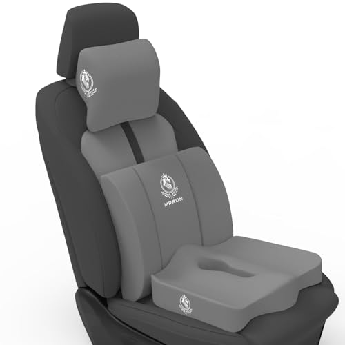 Image of MRRON Memory Foam Car Seat Cushion Combo - Backrest, Coccyx Cushion & Neckrest - Orthopedic Support for Back, Sciatica & Neck Pain - Ergonomic Comfort for Car, Office. (Grey, Backrest)