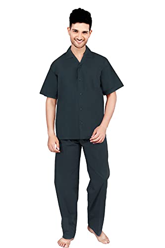 tatwam 100% Cotton Mens Half Sleeve POPLIN Nightsuit with Fully Branded Elastic Pajama and TOP Charcoal Colour Size L-picture-15