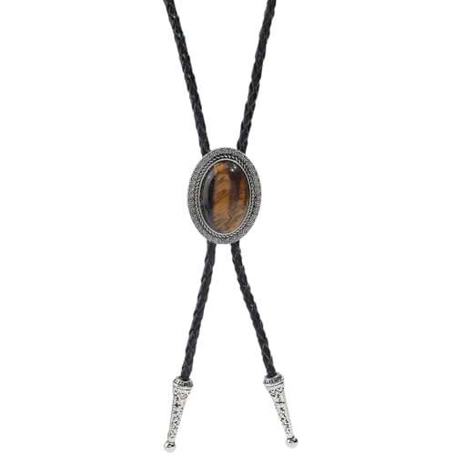 GORGECRAFT Cravates Vintage Style Cowboy Western Style Bolo Rétro pour Homme Colliers en Cuir avec Pendentif Ovale en Alliage de Pierre Œil de Tigre...