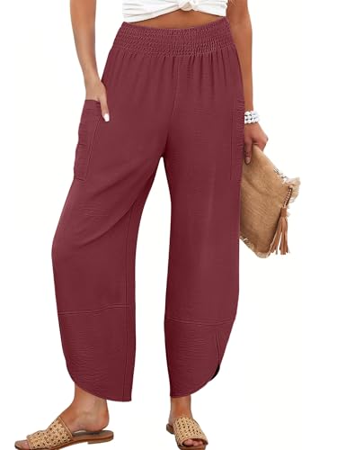 Image of ANRABESS Womens Wide Leg Palazzo Capri Pants 2026 Summer Casual High Waisted Barrel Lounge Flowy Cropped Beach Work Trousers