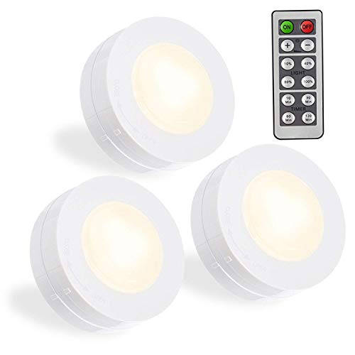 Preisvergleich Produktbild Febbya LED Einbaustrahler Schwenkbar,3er-Pack Schrankbeleuchtung mit Fernbedienung LED-Puck Leuchtet Einstellbare Helligkeit für Wandschrank-Kabinett-Treppenfach Batteriebetriebenes