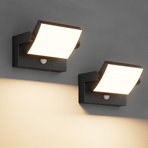 lundwa 2 Pack 40W Motion Sensor Outdoor Wall Lights, 3000K Black LED...