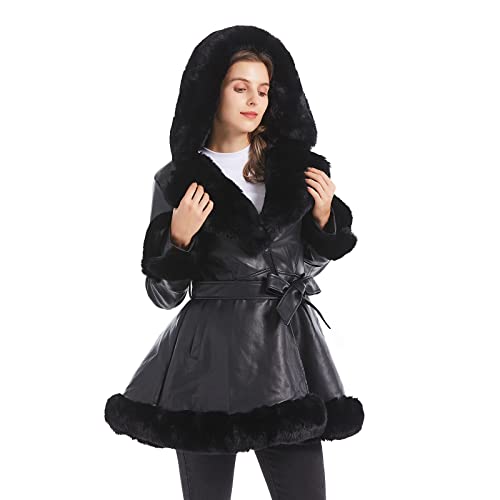 Gran Oriente Khaki Faux Leather Jacket For Women With Faux Fur Collar Long Sleeve Parka With Pockets Warm Winter Parka Coat With Belt Plus Size Outerwear Gk024-Khaki-L #TOP2