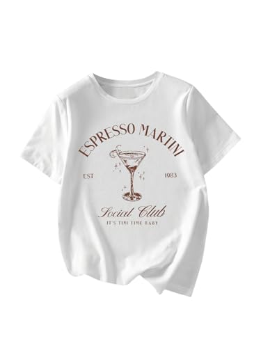 Image of RoseSeek Women's Graphic Letter Tee Crew Neck Drop Shoulder Trendy Summer T Shirt Short Sleeve Vintage Car Print Top