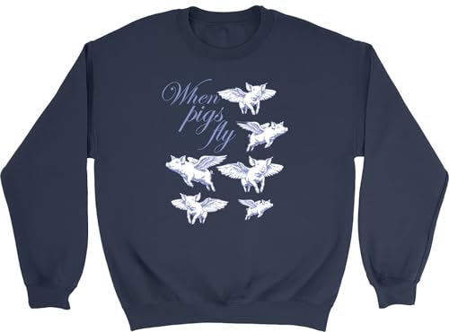 Image of Shopagift When Pigs Fly Renaissance Style Funny Sweatshirt Unisex Jumper Navy