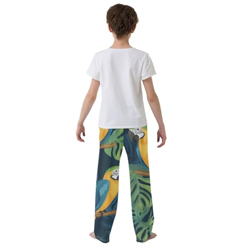 Parrots and Leaves Boys Long Pants Soft Trousers Elastic Waist Kids Lounge Bottoms with Pockets S-XL3
