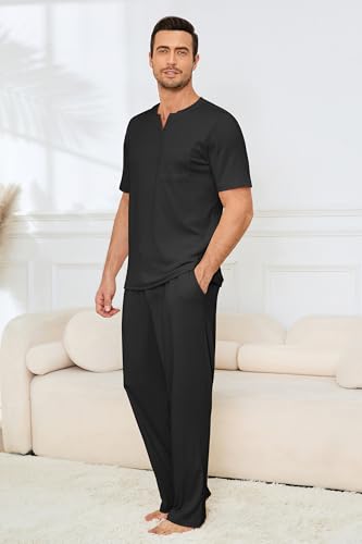 Image of JiniGolla Mens Pajamas Set Soft Short Sleeve Top and Pant Loungewear Sets 2 Piece Pjs with Pockets