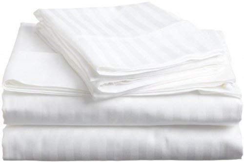White Satin Stripe Queen Size Bedsheet Set - 100% Cotton, 210TC, 8.33ft x 7.66ft, Includes 2 Pillow Covers - Perfect for Hotels and Home Use